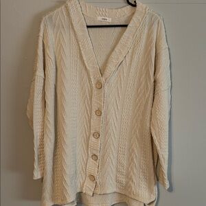 Cherish oversized Cream Button-Up Cardigan. Small. Poly/spandex.